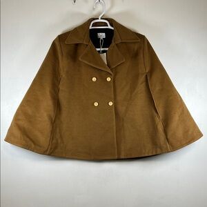 Womens Double-Breasted Cape Coat in Camel